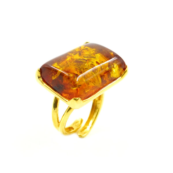 Anello argento ambra rettangolare – Dorato - AN928
