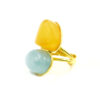Anello argento ambra, acquamarina - Dorato - AN929
