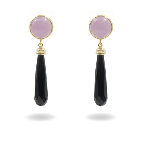 Orecchini Argento Kunzite, agata nera – Dorato - AOR1060