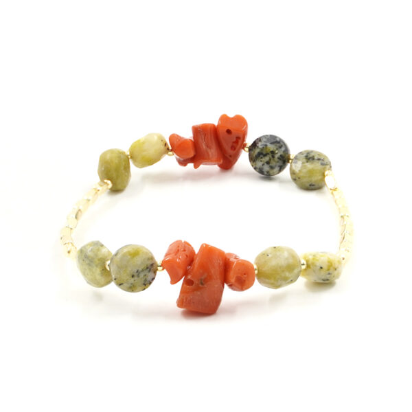 Bracciale Elastico ematite, giada, corallo - BRA2528