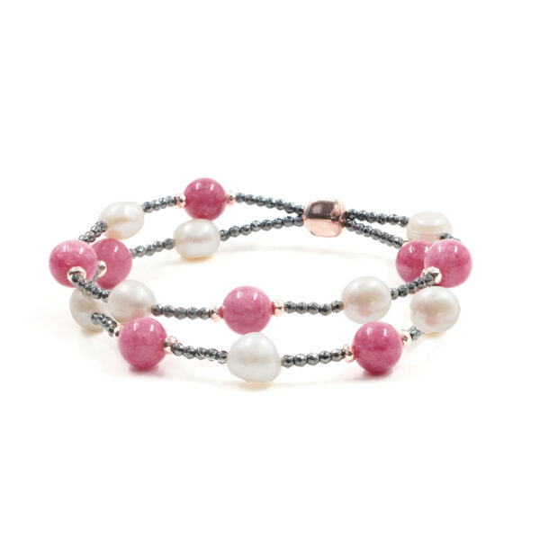 Bracciale elastico ematite, giada rosa, perla - BRA2539