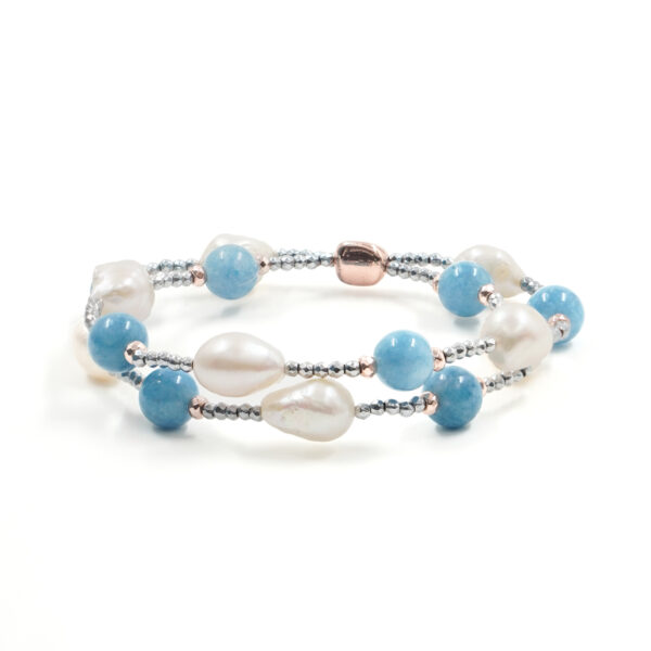 Bracciale elastico ematite, giada azzurra, perla - BRA2541