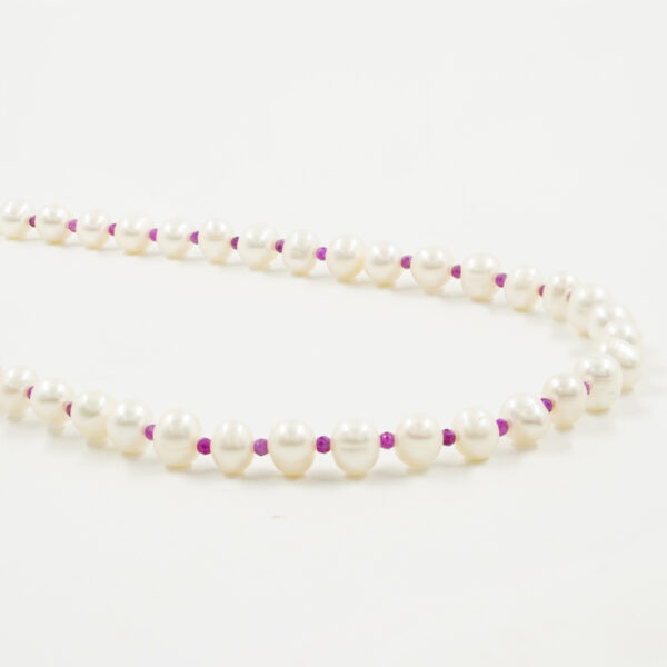 Collana perle, rubini, chiusura argento - COL2842
