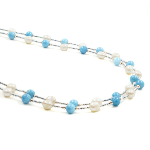 Collana ematite, giada azzurra, perla - COL2888