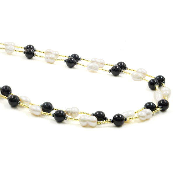 Collana ematite, agata nera, perla - COL2889