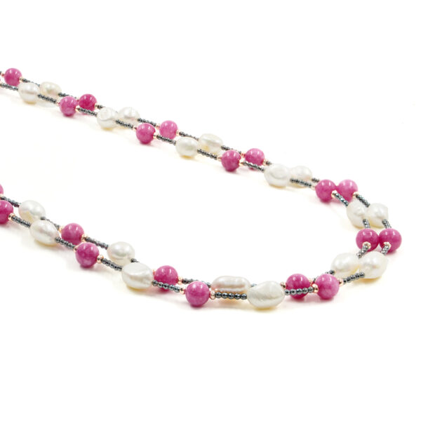 Collana ematite, giada rosa, perla - COL2890