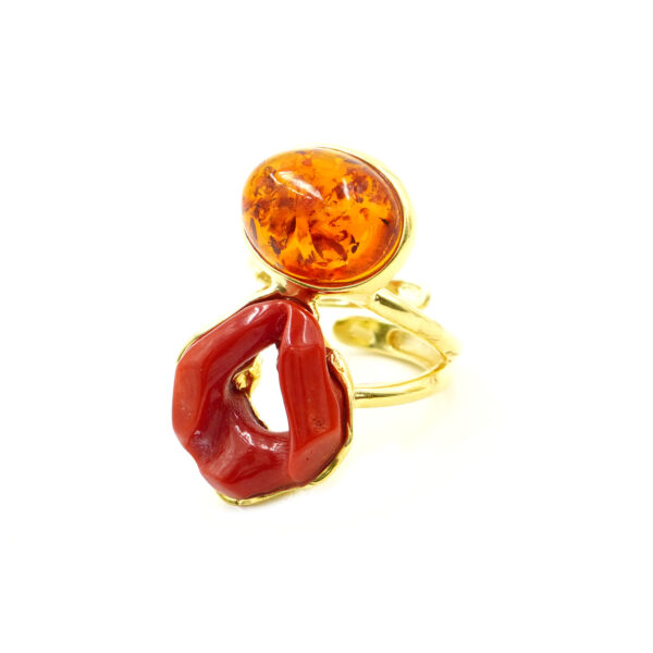 Anello argento corallo, ambra - Dorato - AN932