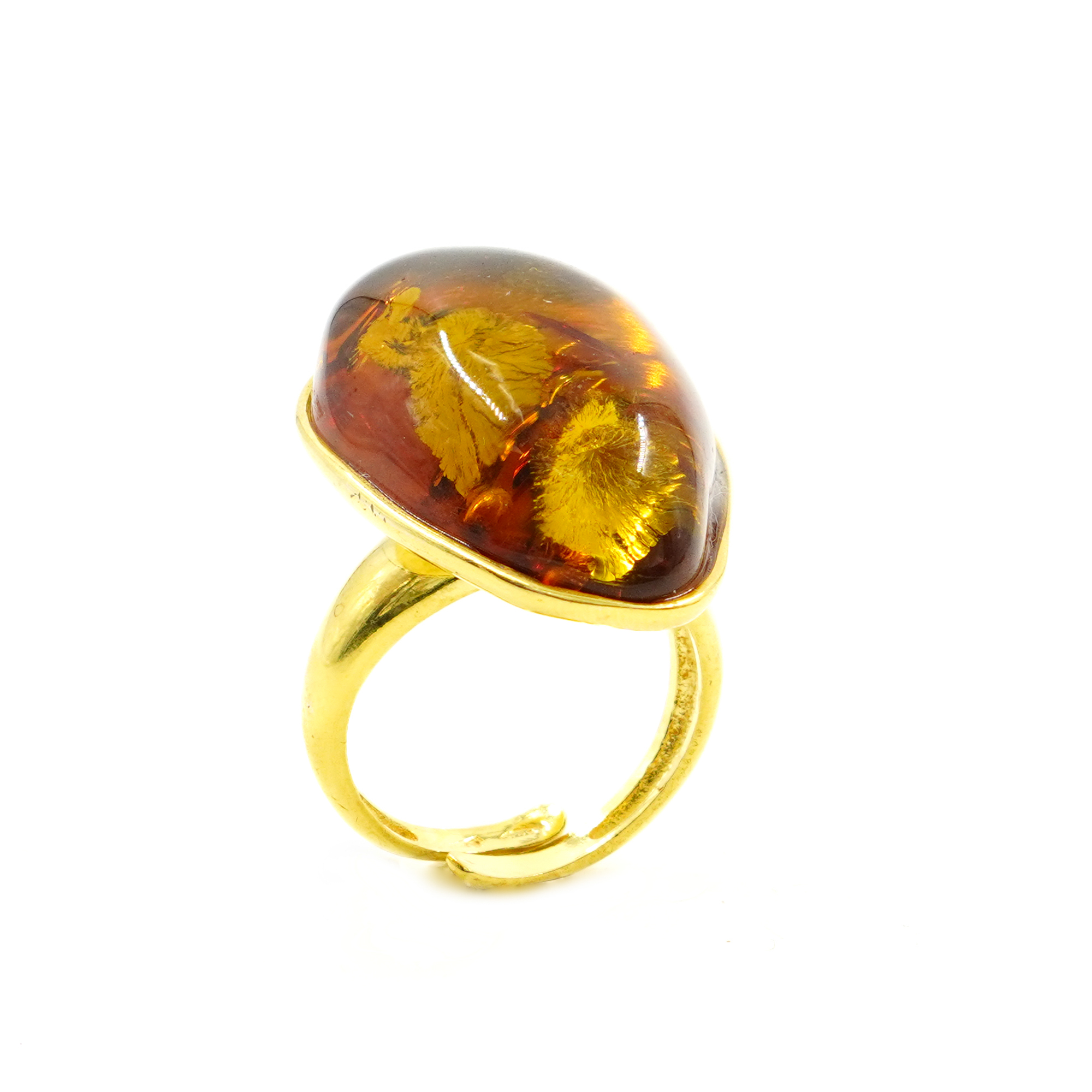 Anello argento ambra cognac - Dorato - AN948