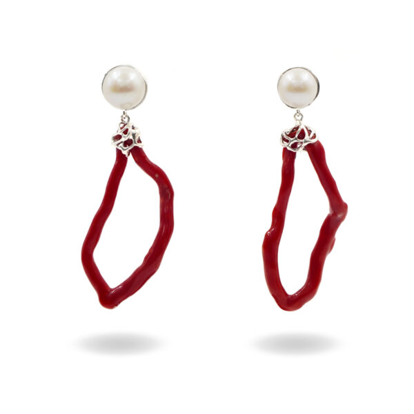 Orecchini argento corallo, perla - Rodiato - AOR1062