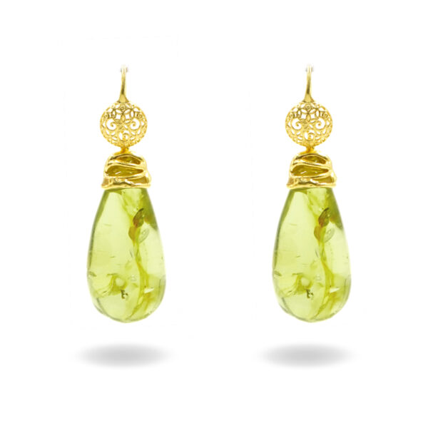 Orecchini Argento pendoli ambra verde - Dorato - AOR1071