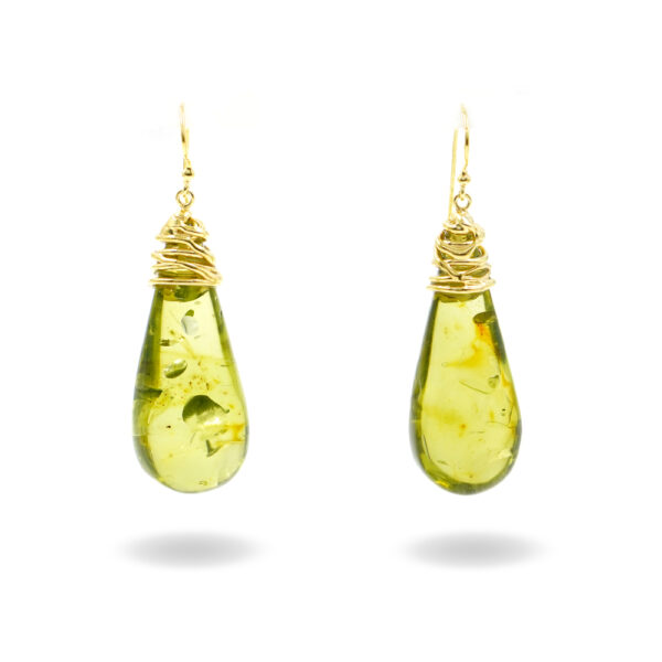 Orecchini Argento pendoli ambra verde - Dorato - AOR943