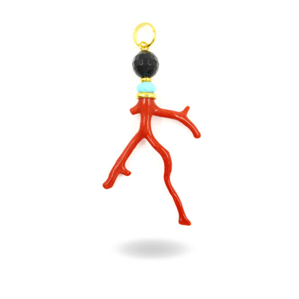 Pendente argento agata, corallo, pasta - Dorato - ARG965