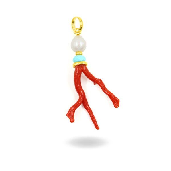 Pendente argento perla, corallo, pasta - Dorato - ARG967
