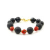 Bracciale agata nera, corallo, chiusura argento - BRA2557