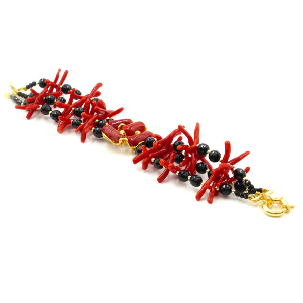Bracciale corallo, agata nera, chiusura argento - BRA2559