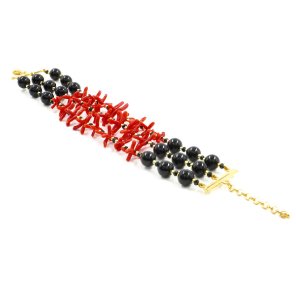 Bracciale corallo, agata nera, chiusura argento - BRA2561