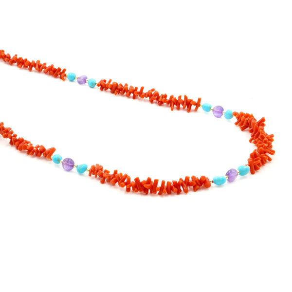 Collana corallo, turchese, ametista chiusura argento