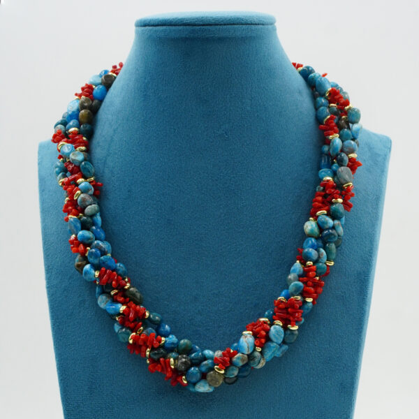 Collana apatite, corallo, chiusura argento - COL2911